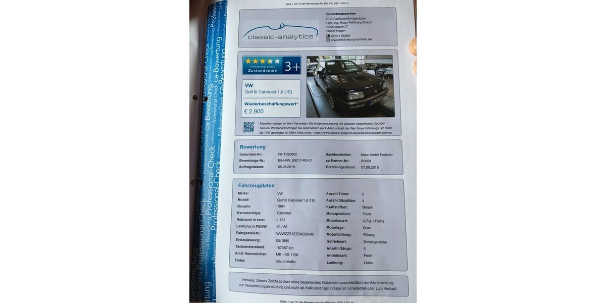 VW Golf III Cabriolet 175.700 km 3.250 &euro; Iserlohn 58636