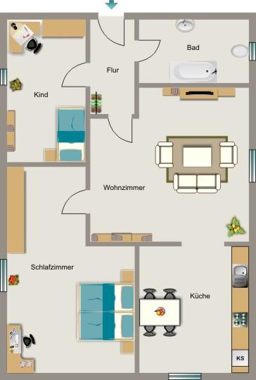 Erdgeschoßwohnung Castrop-Rauxel Becklem - 3.5 Zimmer, 52 m&sup2;, 423&euro; | Angebot:25301625
