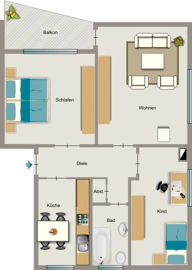 Etagenwohnung Lünen Brambauer - 3.5 Zimmer, 67 m&sup2;, 543&euro; | Angebot:25643769