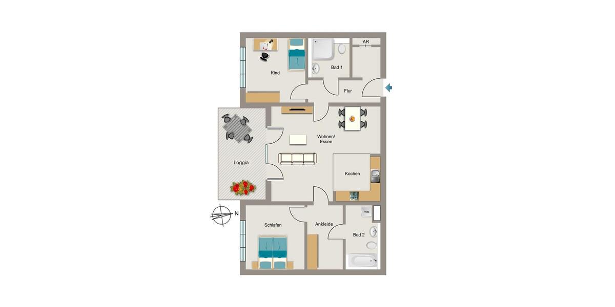 Etagenwohnung Dortmund - 3 Zimmer, 91 m&sup2;, 1.210&euro; | Angebot:25175696