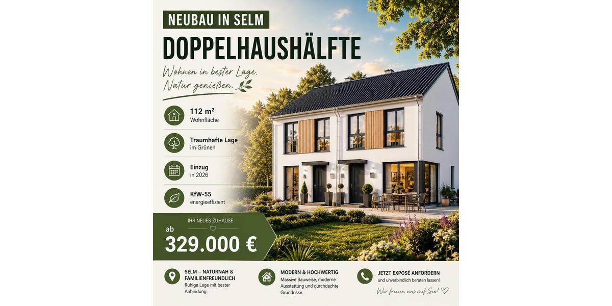 Doppelhaushälfte Selm - 5 Zimmer, 112 m&sup2;, 329.000&euro; | Angebot:27219901
