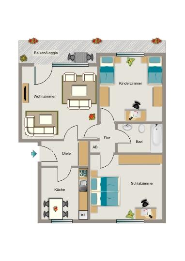 Erdgeschoßwohnung Dortmund Brackel - 3.5 Zimmer, 65 m&sup2;, 556&euro; | Angebot:26656382