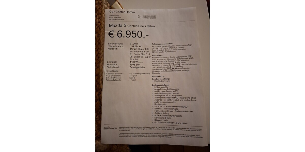 Mazda 5 154.214 km 4.590 &euro; Hamm 59065