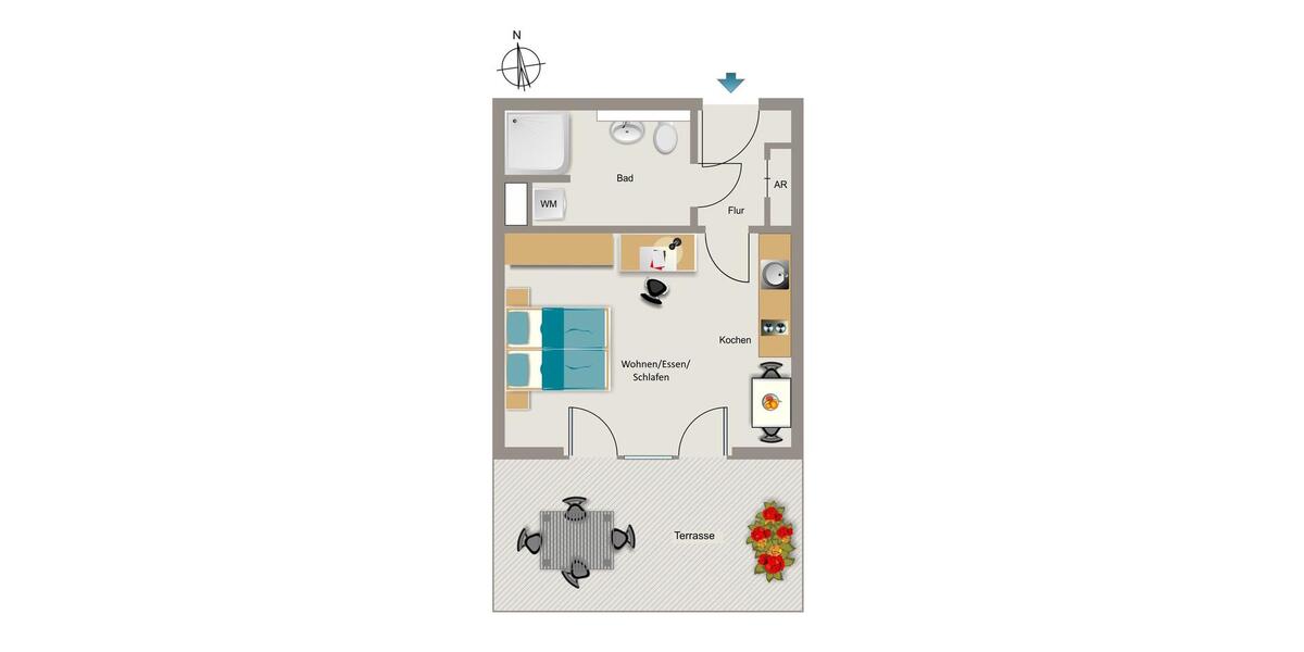 Erdgeschoßwohnung Dortmund - 1 Zimmer, 38 m&sup2;, 508&euro; | Angebot:25152739
