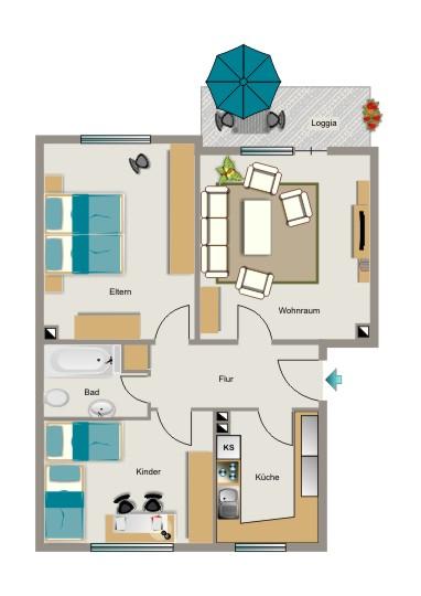 Etagenwohnung Hamm Berge - 3.5 Zimmer, 69 m&sup2;, 464&euro; | Angebot:26439178